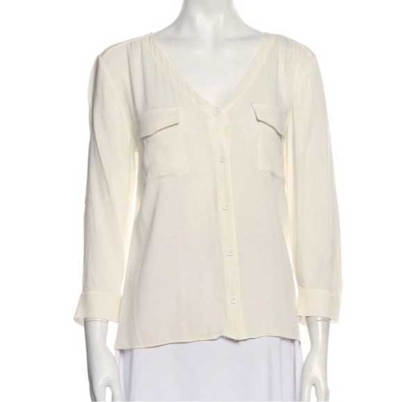 [ALICE + OLIVIA] Sheer Silk Button Up Ivory Blouse - Picture 1 of 7